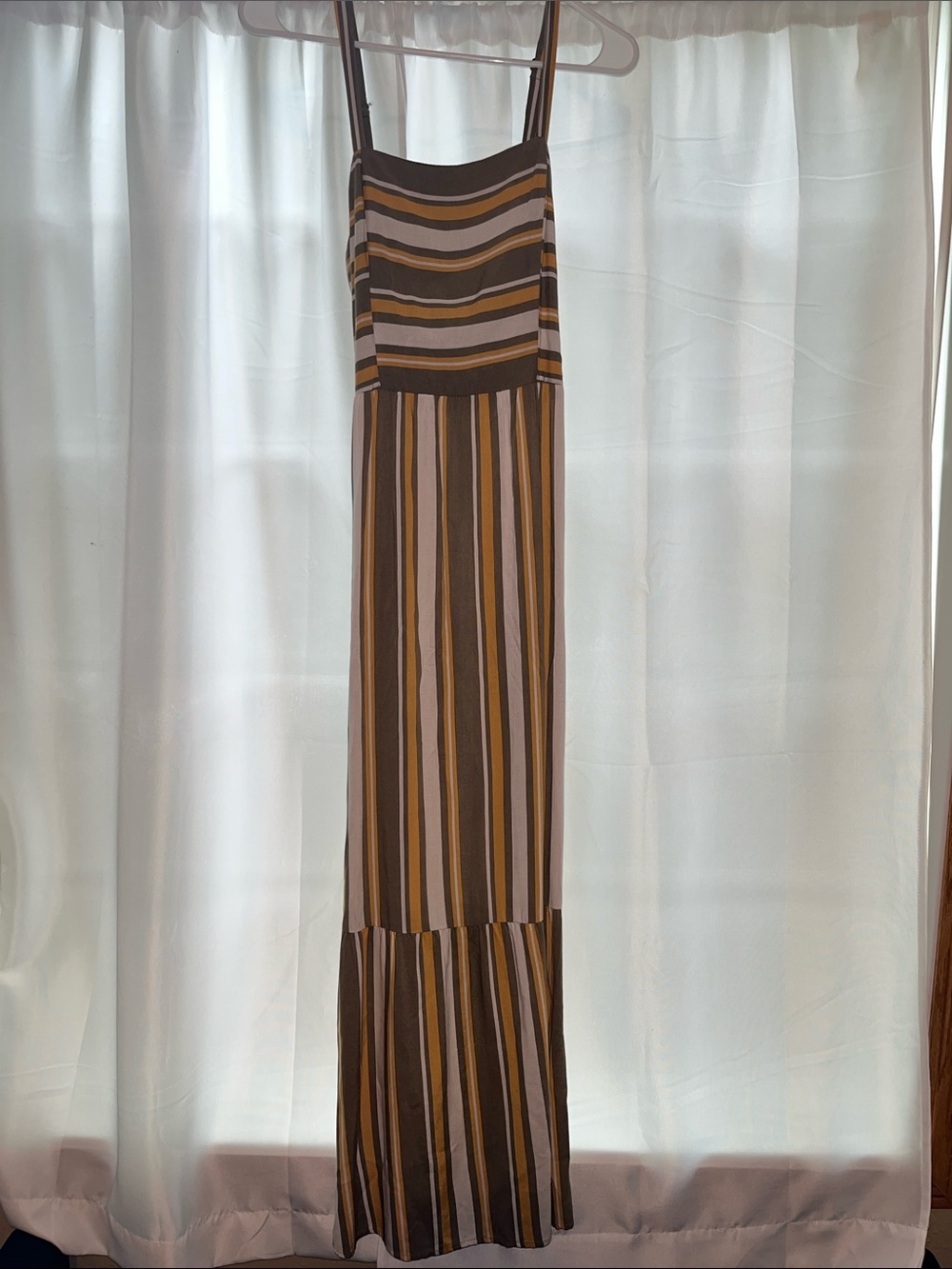 Xhilaration Green, Cream & Yellow Striped Spaghetti-Strap Maxi Dress